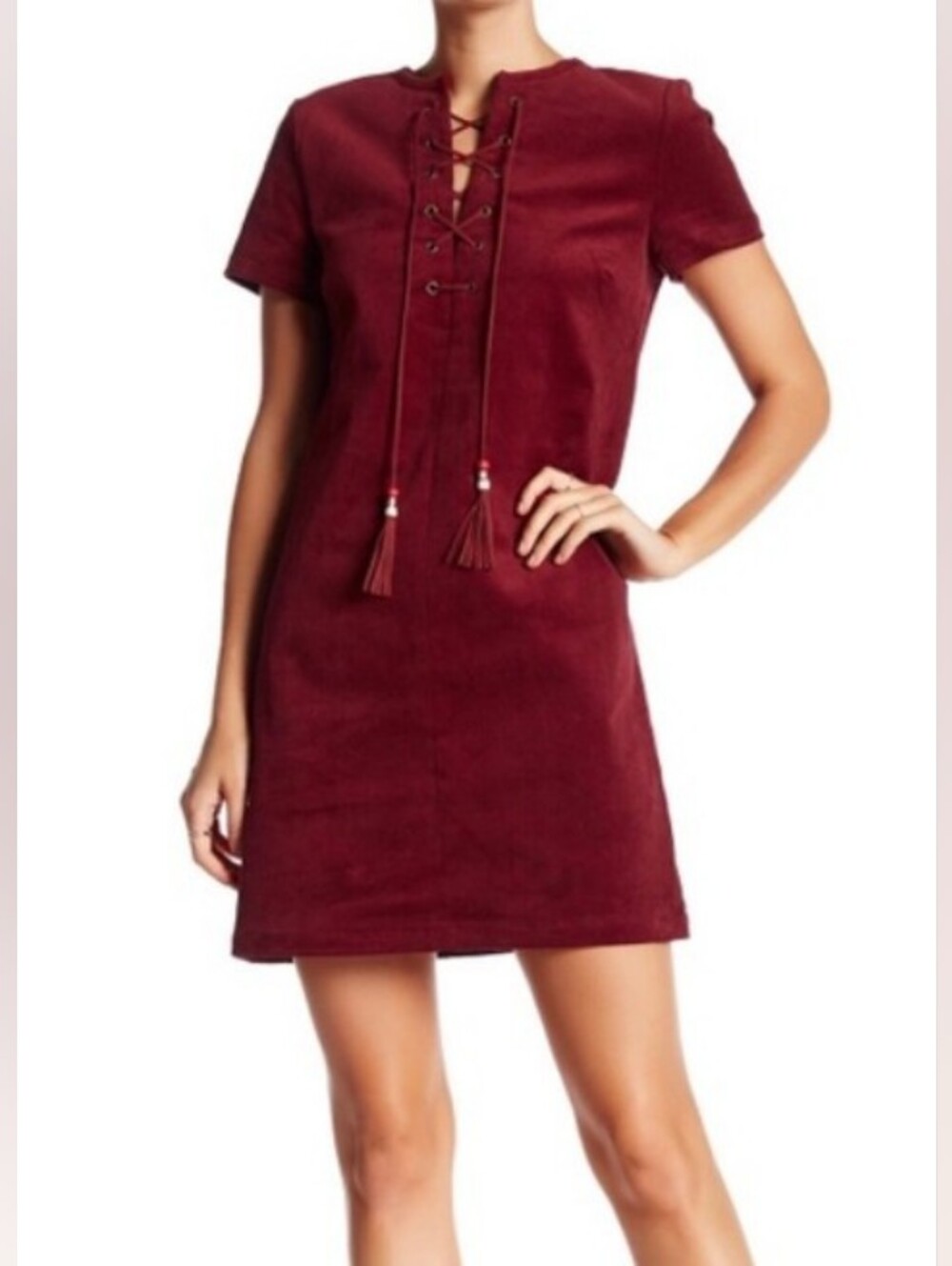Romeo & Juliet Couture Burgundy Lace-Up Mini Dress